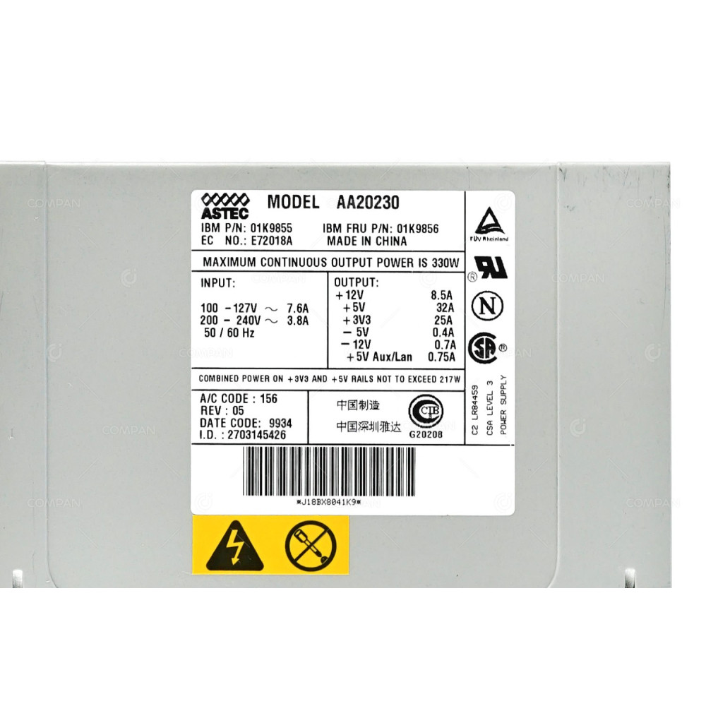 01K9856 IBM POWER SUPPLY 330W FOR NETFINITY 3000 3500 01K9855, AA20230,